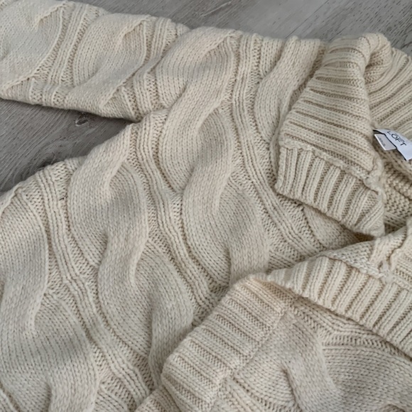 Loft Cardigan Wide Cable Knit Wool‎ Blend Open Front Ivory Size XS/S chunky - Picture 3 of 10